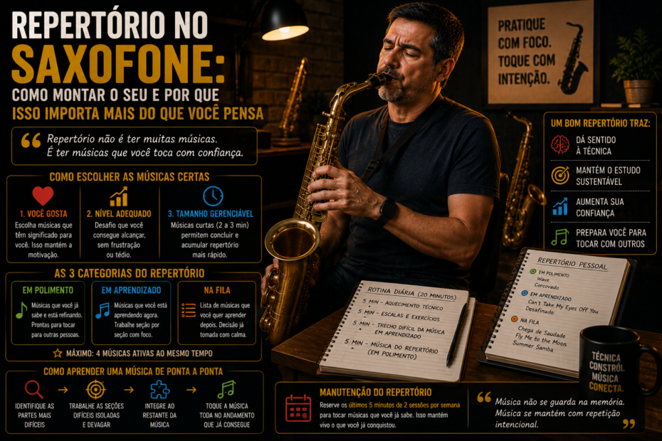 Repertório no Saxofone: Como Montar o Seu e Por Que Isso Importa Mais Do Que Você Pensa Repertório no Saxofone: Como Montar o Seu e Por Que Isso Importa Mais Do Que Você Pensa