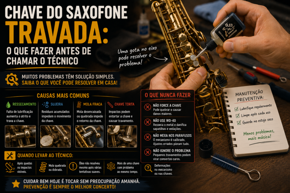 Chave do Saxofone Travada: O Que Fazer Antes de Chamar o Técnico chave do saxofone travada