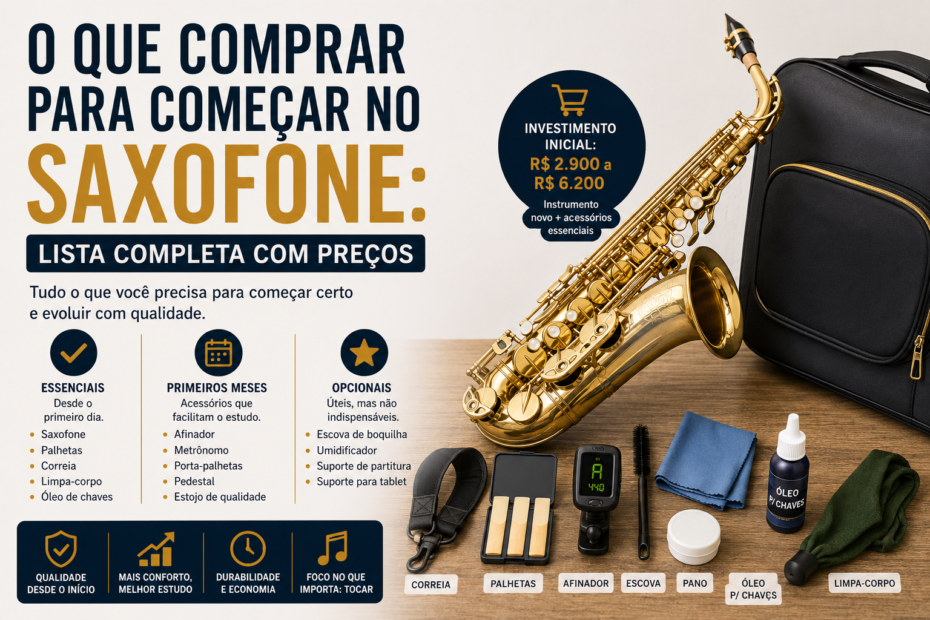 O Que Comprar para Começar no Saxofone: Lista Completa com Preços O Que Comprar para Começar no Saxofone
