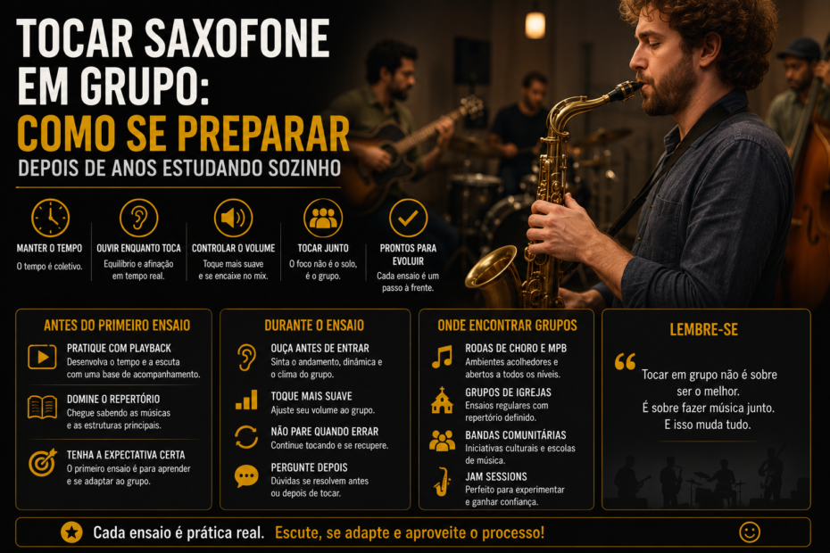 Tocar Saxofone em Grupo: Como Se Preparar Depois de Anos Estudando Sozinho Tocar Saxofone em Grupo